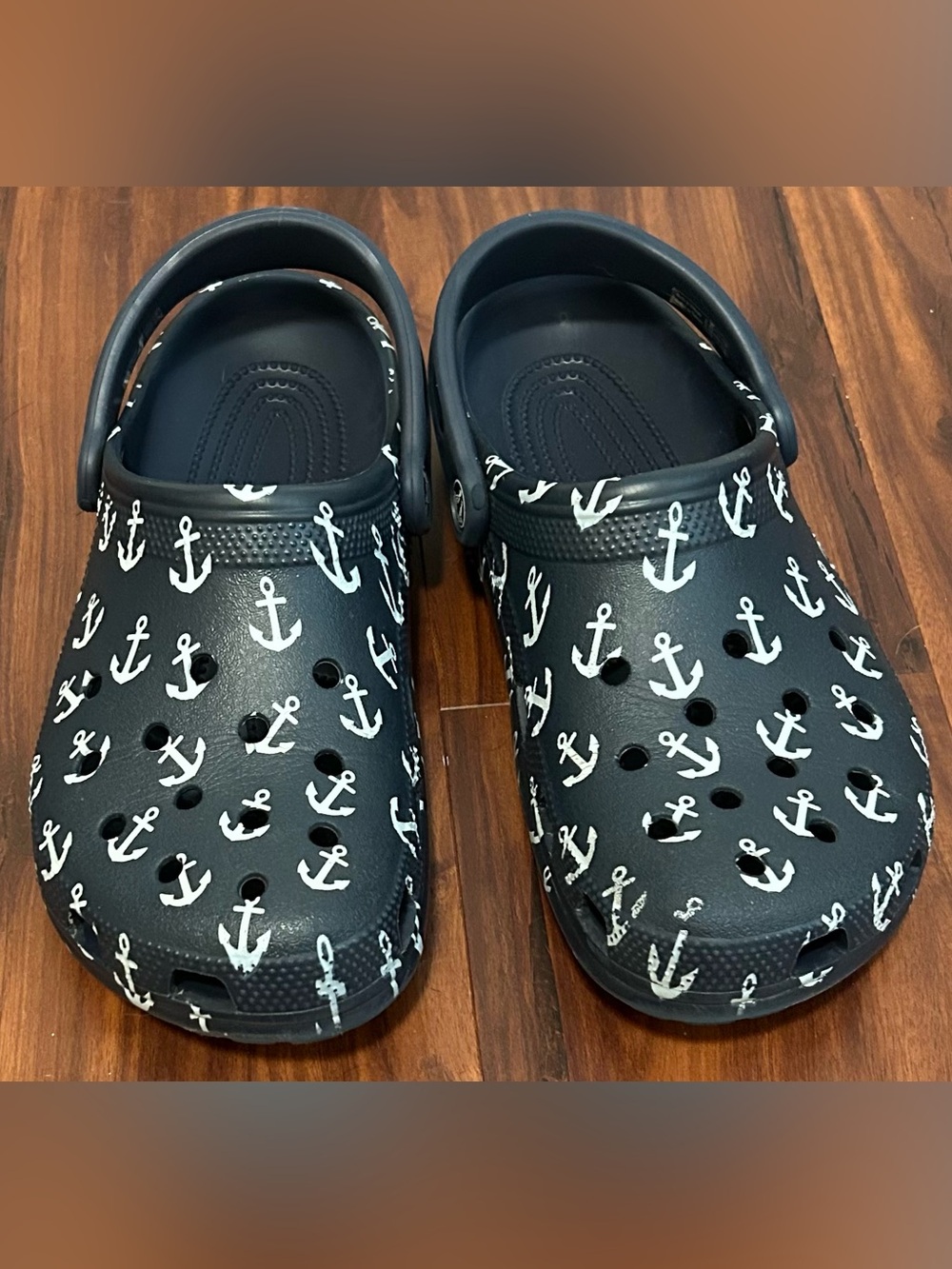 CROCS Navy Clog with White Anchor Print US Men’s 7 Women’s 9 Sandals